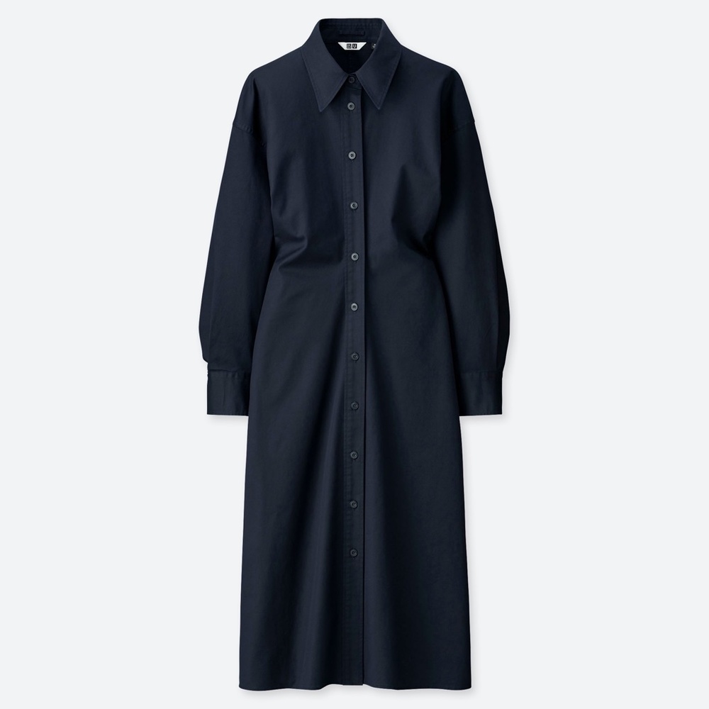 UNIQLO U Long Sleeve Shirt Dress in Navy Blue Size Large L - NWOT